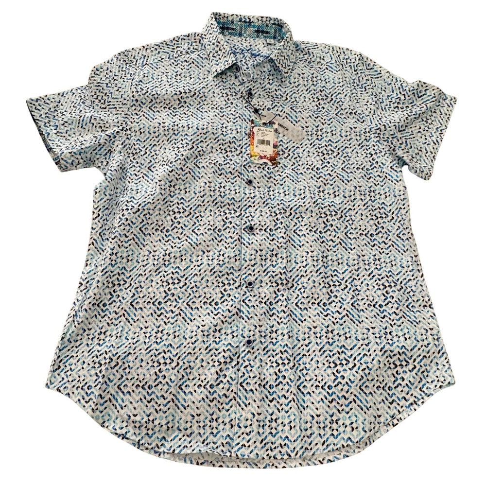 Robert Graham Shirt Mens Large Multi Geometric Short Sleeve Button Up Stretch